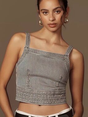 Pilcro Nica Embroidered Denim Square-Neck Crop Tank Top